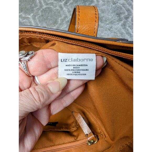 Liz Claiborne Tote Shoulder Bag Large Cognac Double Strap Purse spacious career - Picture 13 of 16